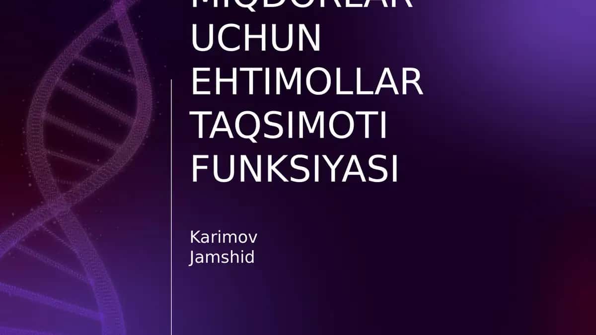 IKKI O’ZGARUVCHILIK TASODIFIY MIQDORLAR UCHUN EHTIMOLLAR TAQSIMOTI FUNKSIYASI