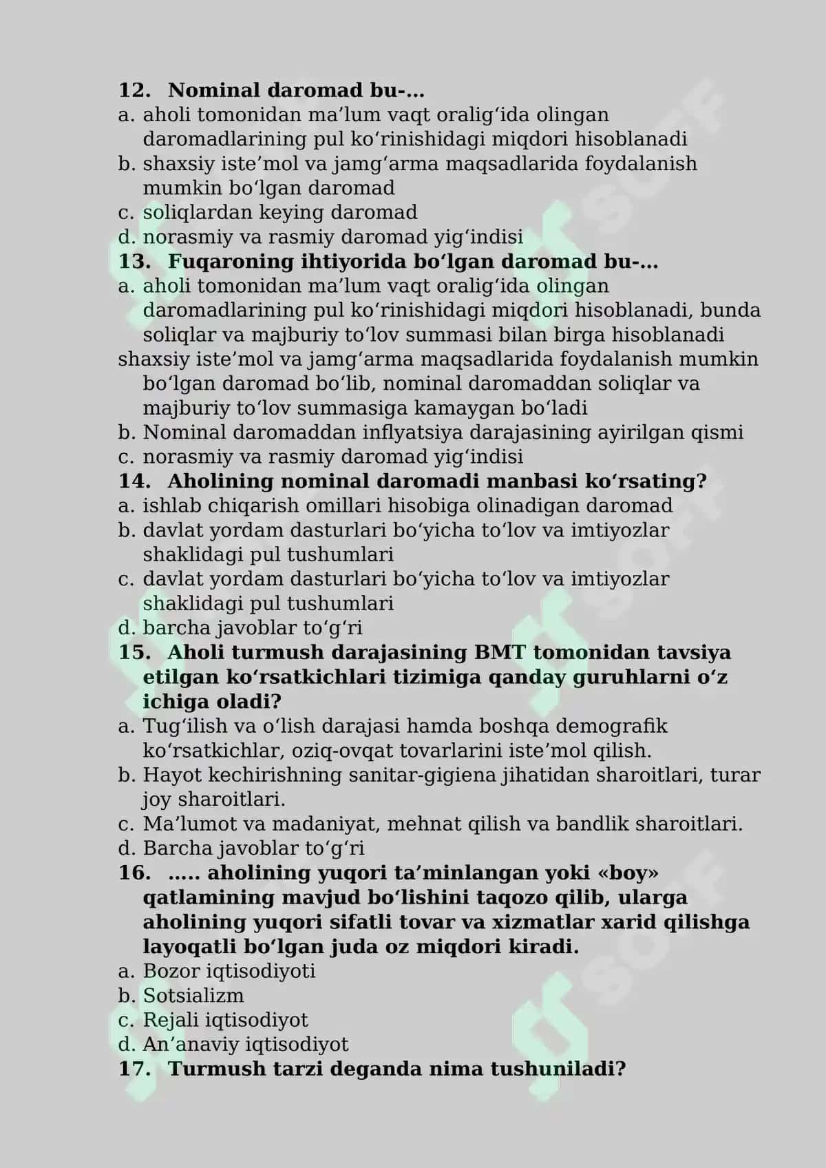 Iqtisodiy rivojlanishga oid test savollari 3