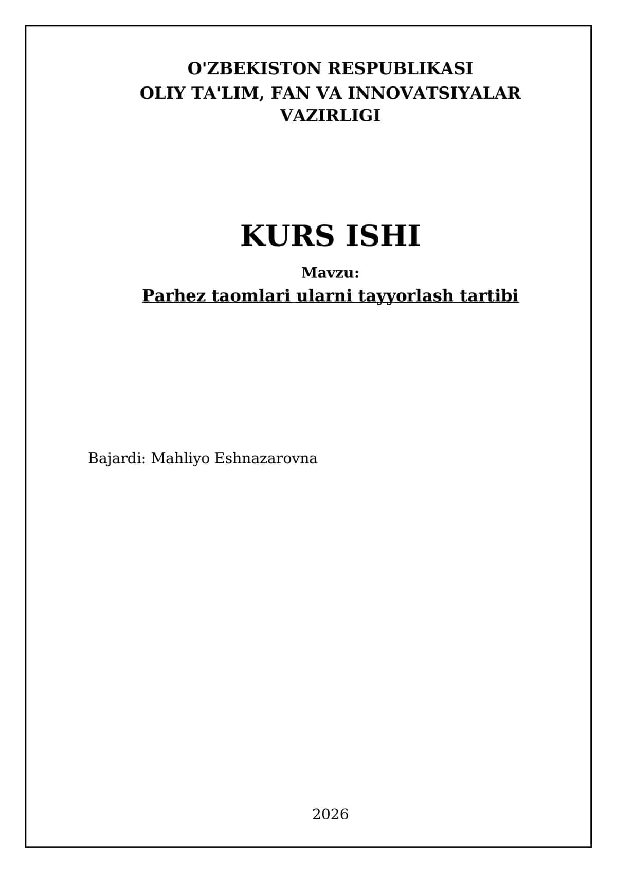 Parhez taomlari ularni tayyorlash tartibi