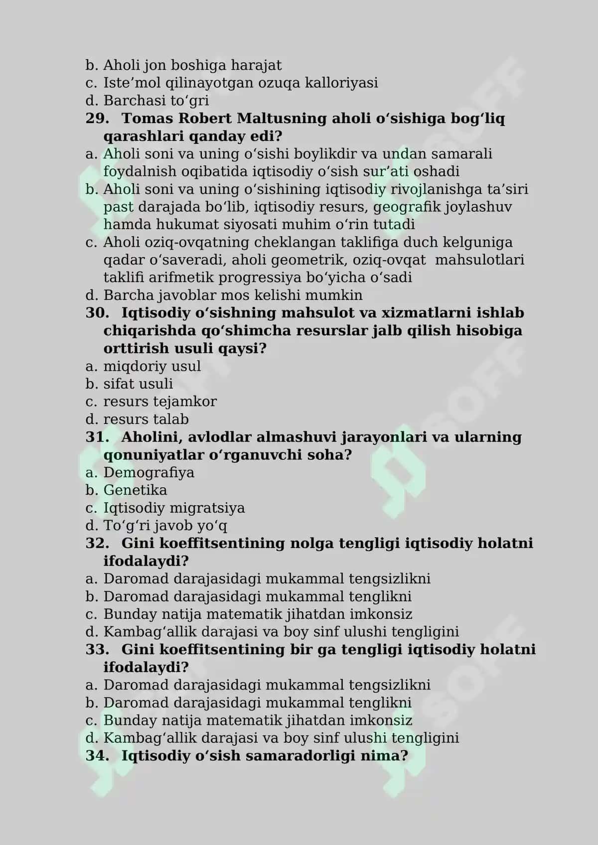 Iqtisodiy rivojlanishga oid test savollari 6