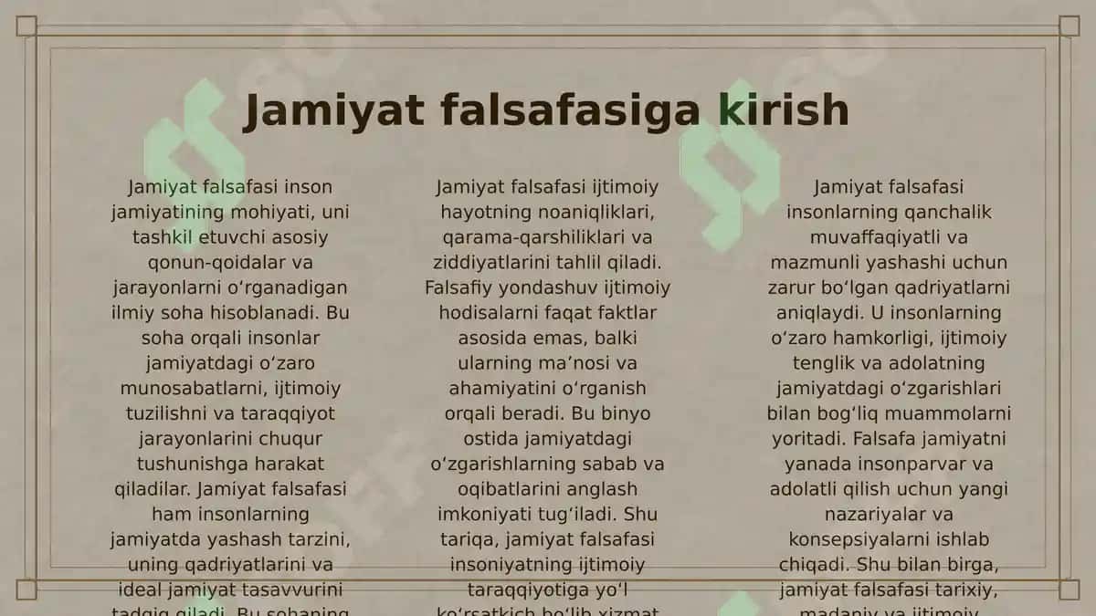 Jamiyat falsafasi nima va uning vakillari haqida 3