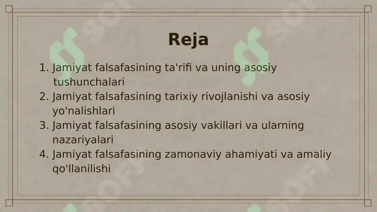Jamiyat falsafasi nima va uning vakillari haqida 2