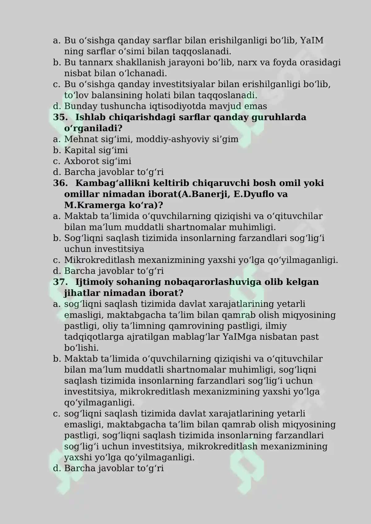 Iqtisodiy rivojlanishga oid test savollari 7