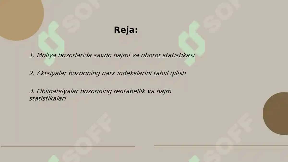 Moliya bozori statistikasi 2