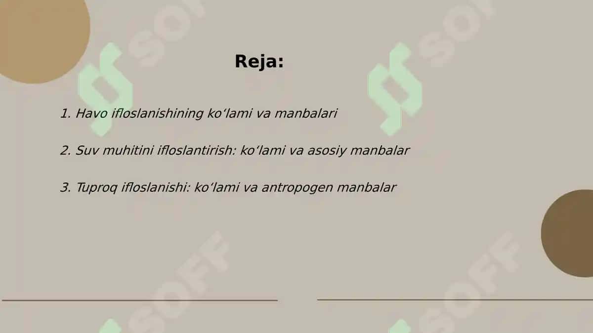 Atrof muhit ifloslanishi ko'lami va manbalari 2
