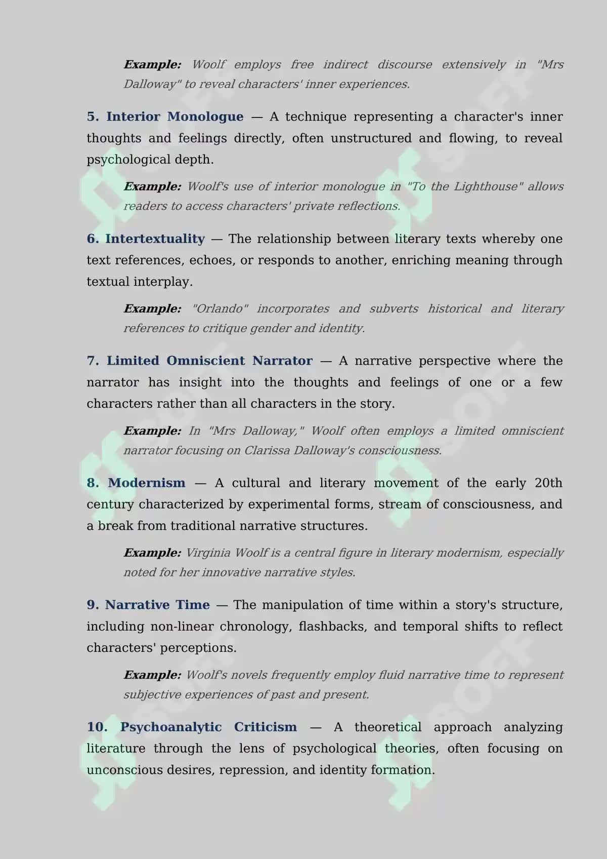 Glossary of Key Literary Terms Related to Virginia Woolf's Works 2