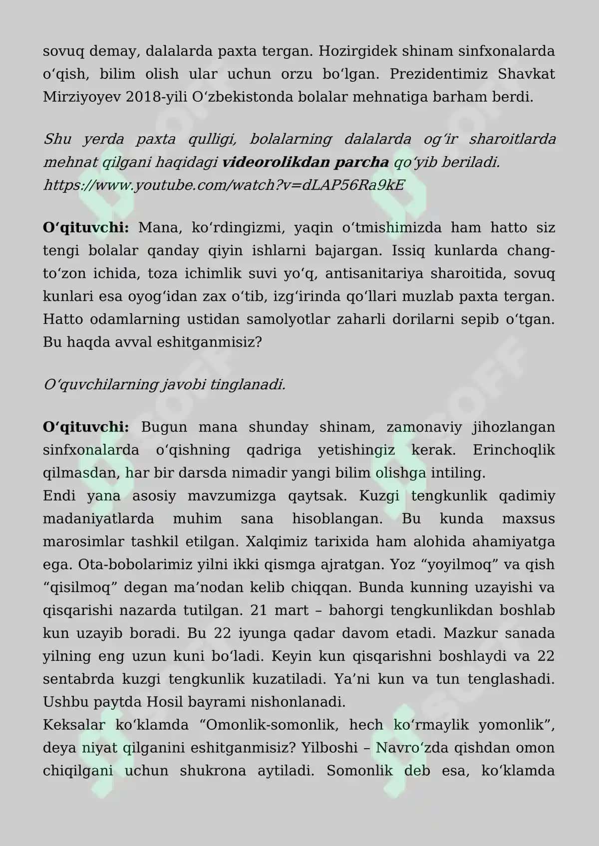 "Kelajak soati" 4-mavzu: Hosil bayrami. To'rt unsur dars ssenariysi 2