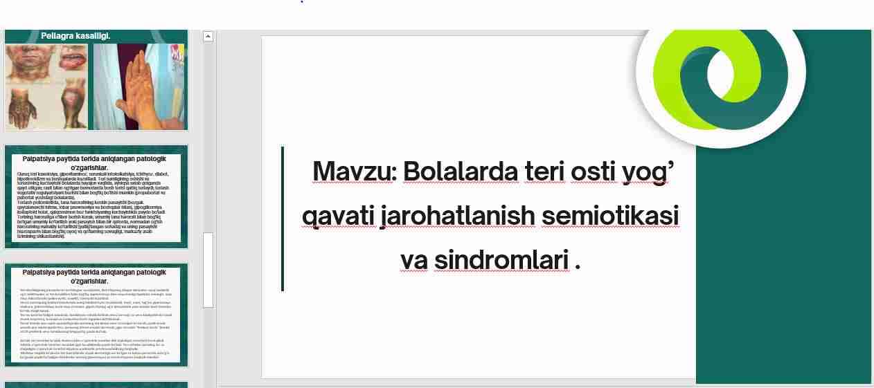 Teri osti yog' qavati zararlanishlari semiotikasi va sindromlari.