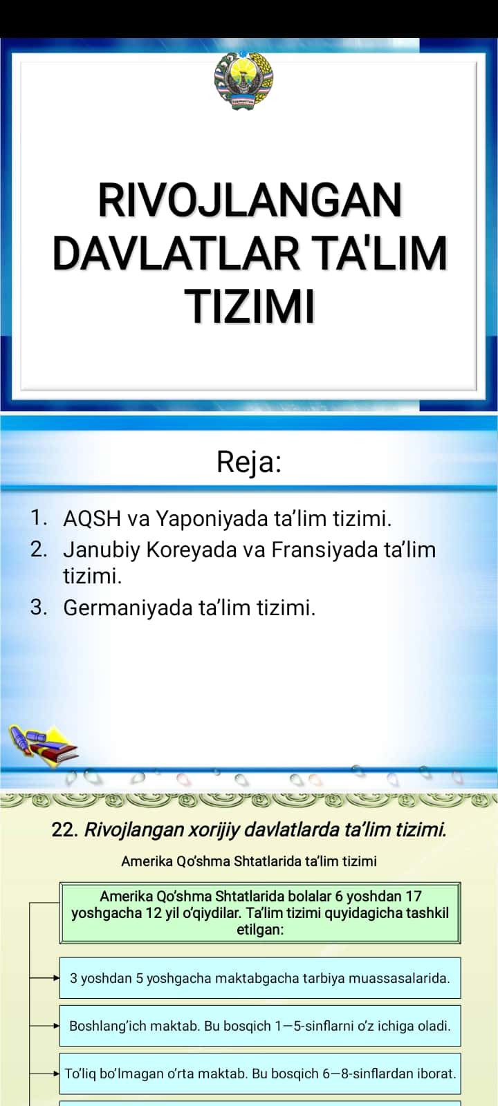 RIVOJLANGAN DAVLATLAR TA'LIM TIZIMI