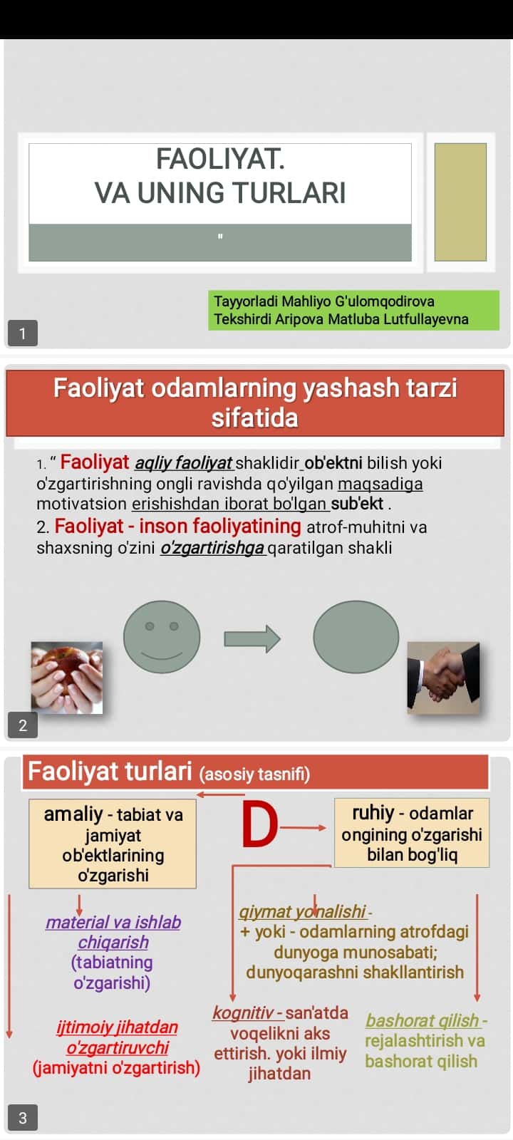 Faoliyat. Va uning turlari