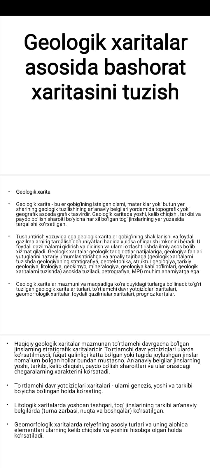 Geologik xaritalar asosida bashorat xaritasini tuzish