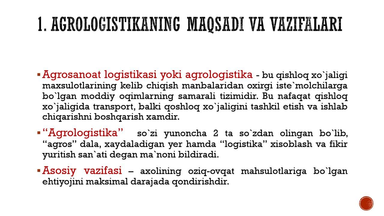 Agrologistik tizim to'g'risida ma'lumot