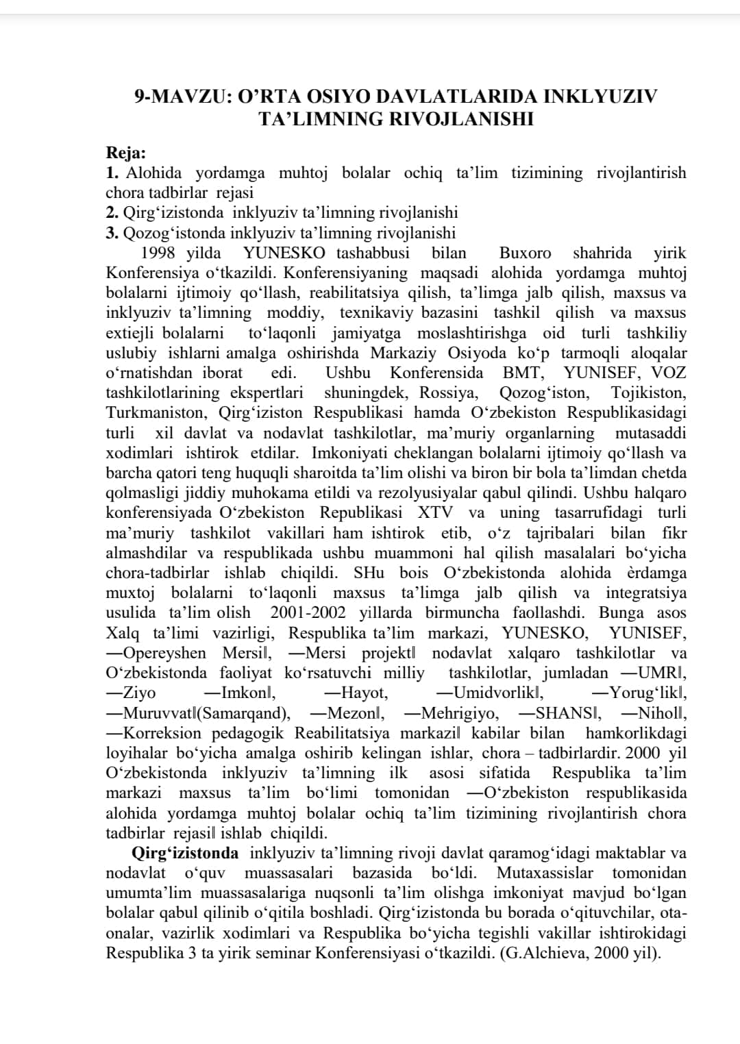 O‘rt Osiyo davlatlarida inklyuziv ta limni rivojlanishi