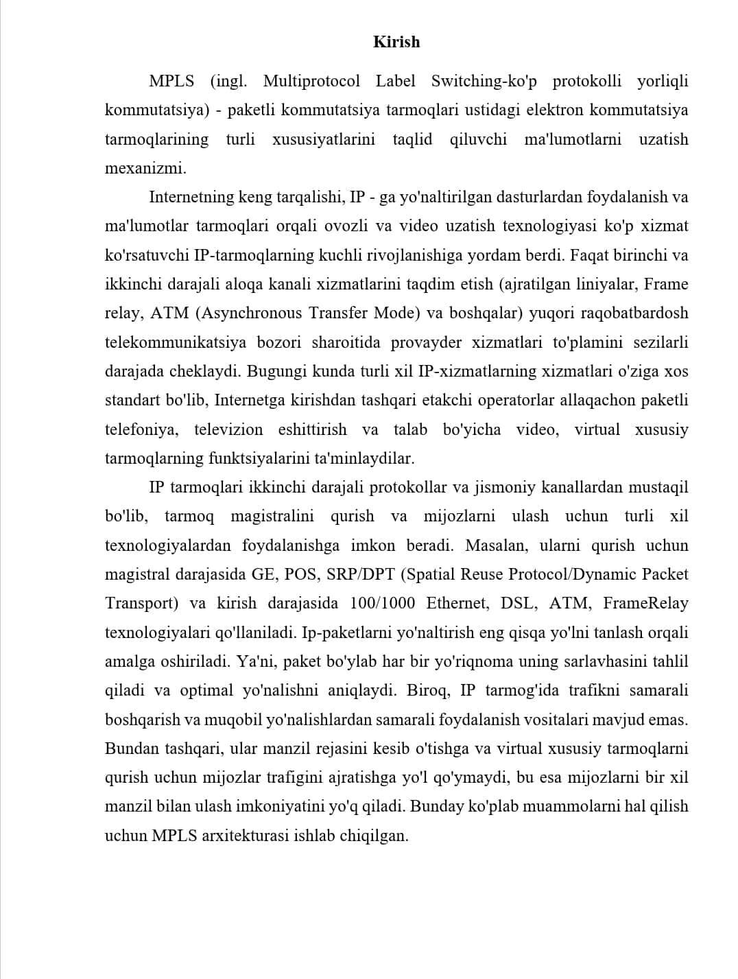 MPLS Texnologiyasi. MPLS texnologiyasining ishlash printsipi..docx