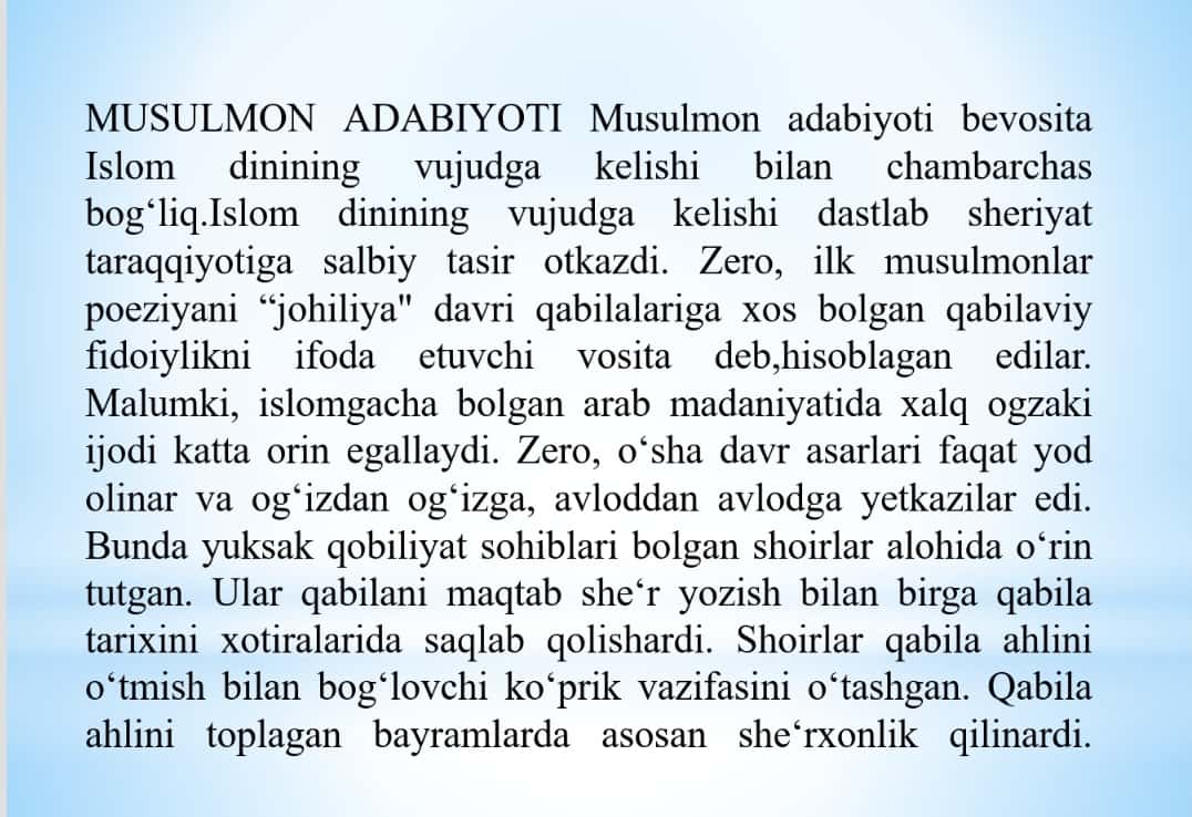 Musulmon adabiyotining g‘oyaviy motivlari