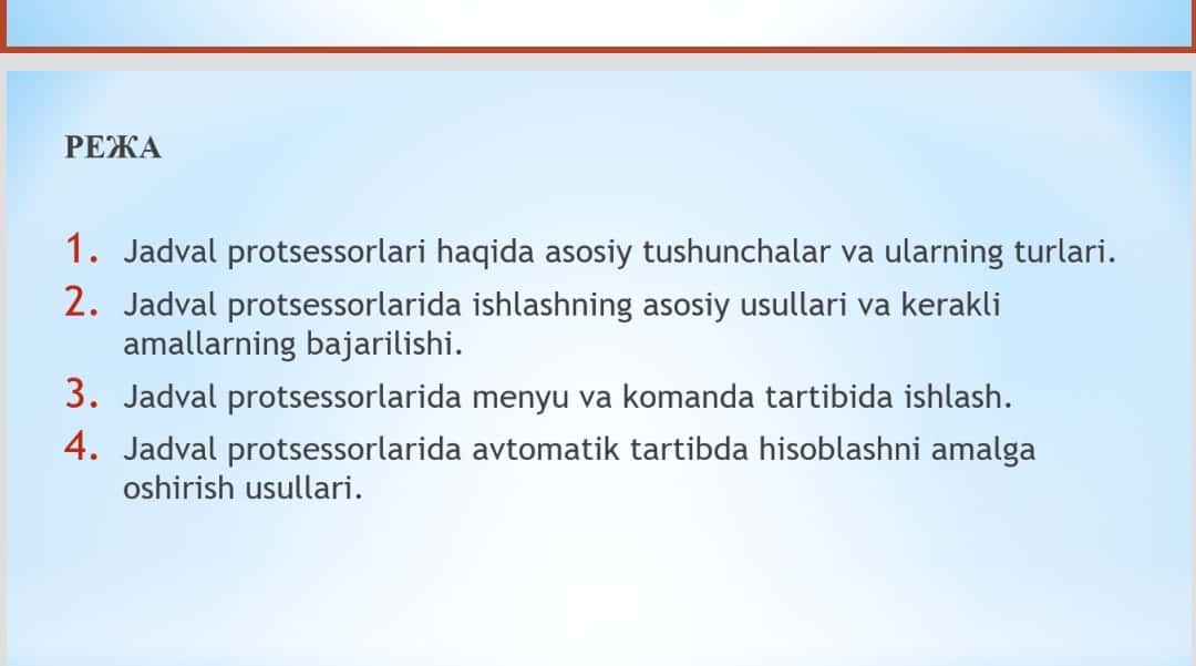 Miqdoriy ko’rsatkichlarga asoslangan axborotlarni yaratish va ishlov berish texnologiyalari