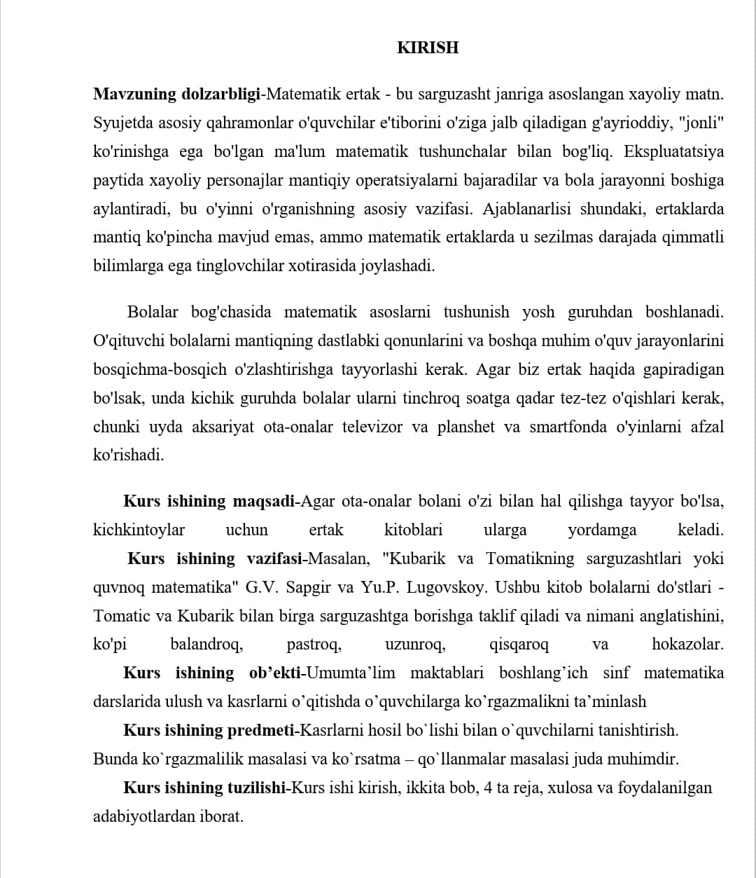 Ulush va kasr o'nli kasr mavzusini o'rgatishda ko'rgazmaliklardan foydalanish