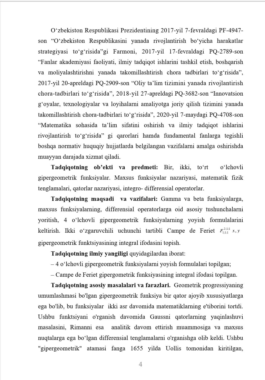 GIPERGEOMETRIK FUNKSIYALARNI YOYISH FORMULALARINI O‘RGANISHNING NAZARIY ASOSLARI