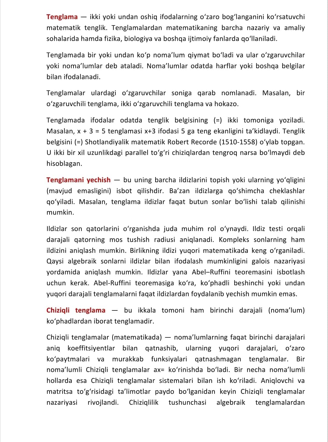 Ikkinchi va undan yuqori darajali tenglamalar sistemasi.