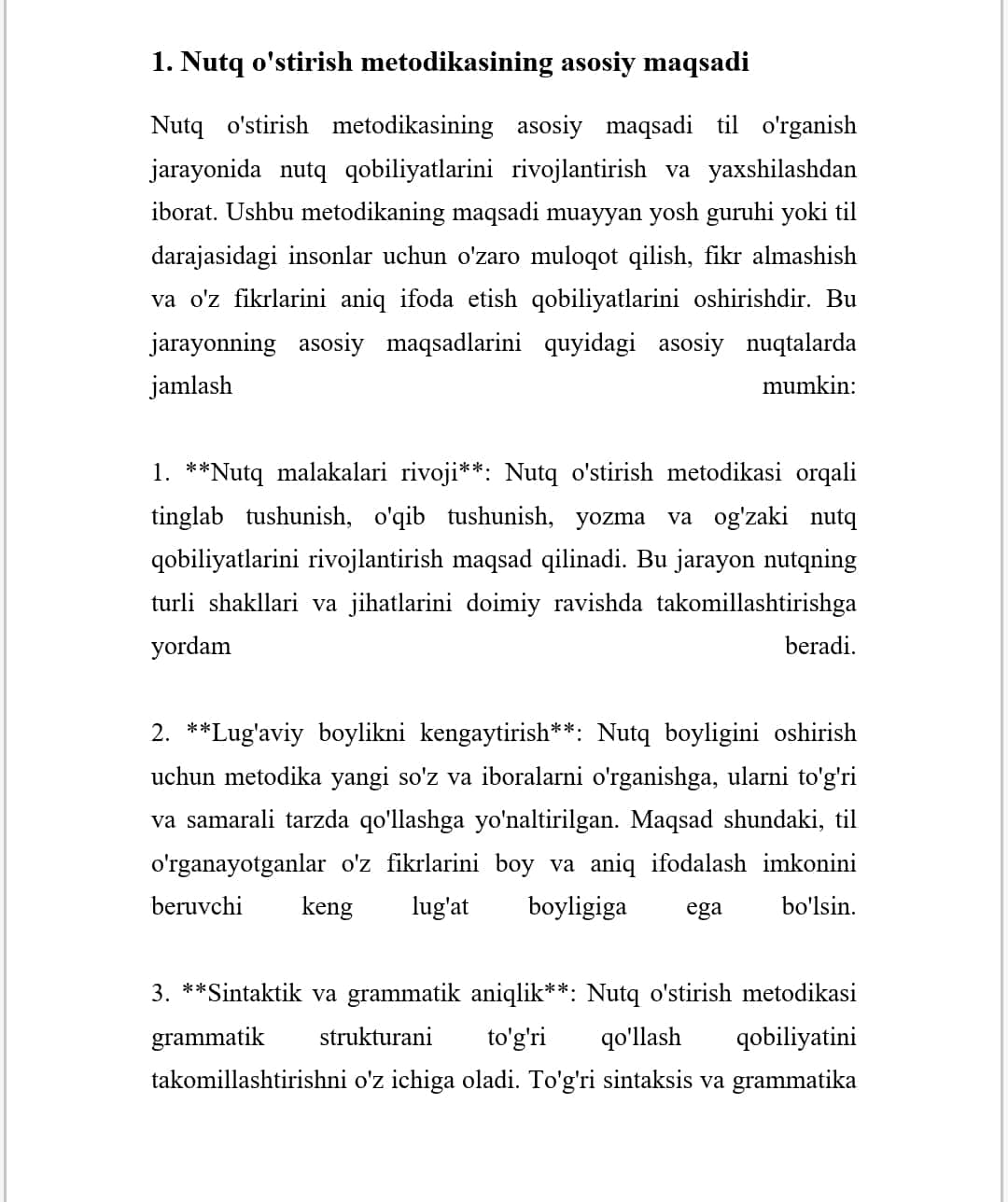 NUTQ O'STIRISH METODIKASI FANINING MAQSADI, VAZIFALARI, METODLARI VA USULLARI BO'YICHA SXEMA TUZISH