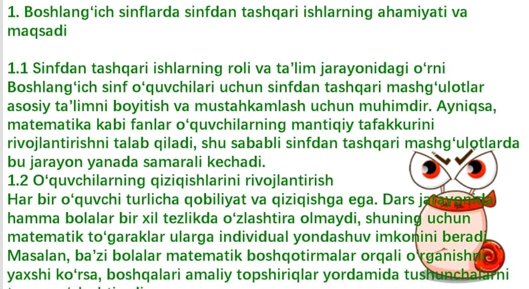 Matematik toʼgarakni oʼtkazish metodikasi.
Boshlangʻich sinflarda sinfdan tashqari ishlning xususiyati.