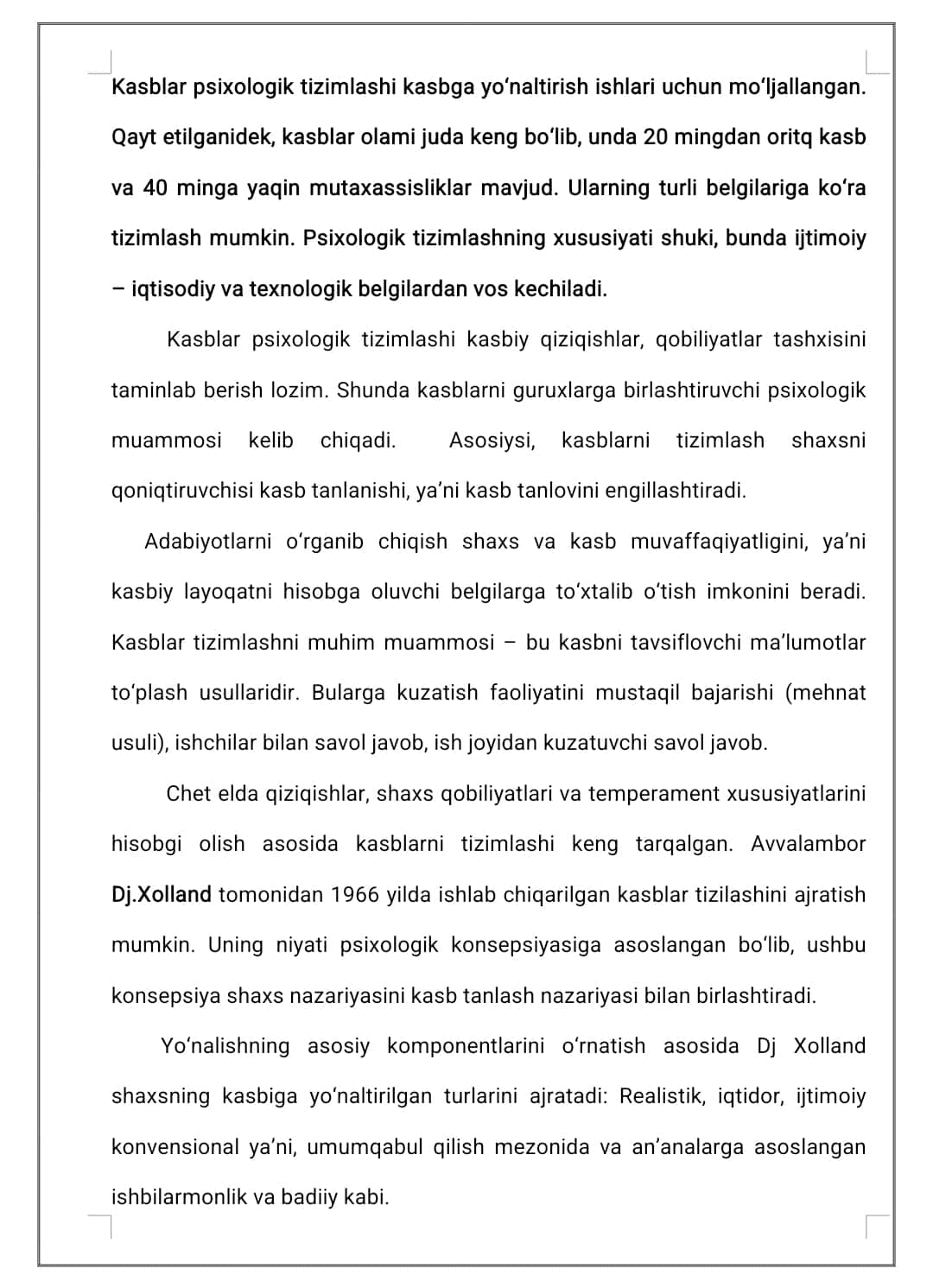Kasblar va ularning klassifikatsiyasi