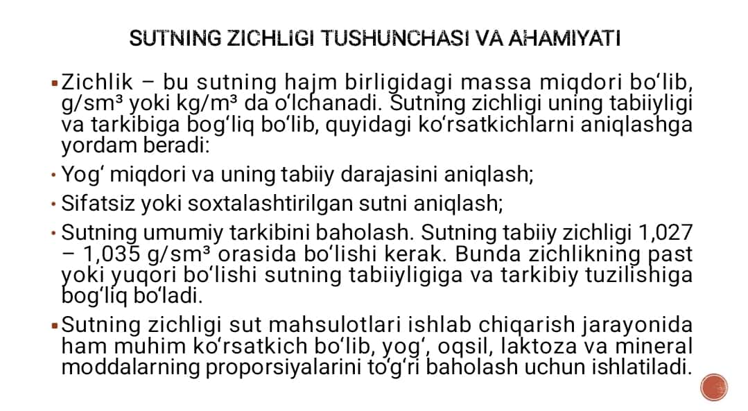 Sutning zichligini aniqlash va unga tasir etuvchi faktorlar