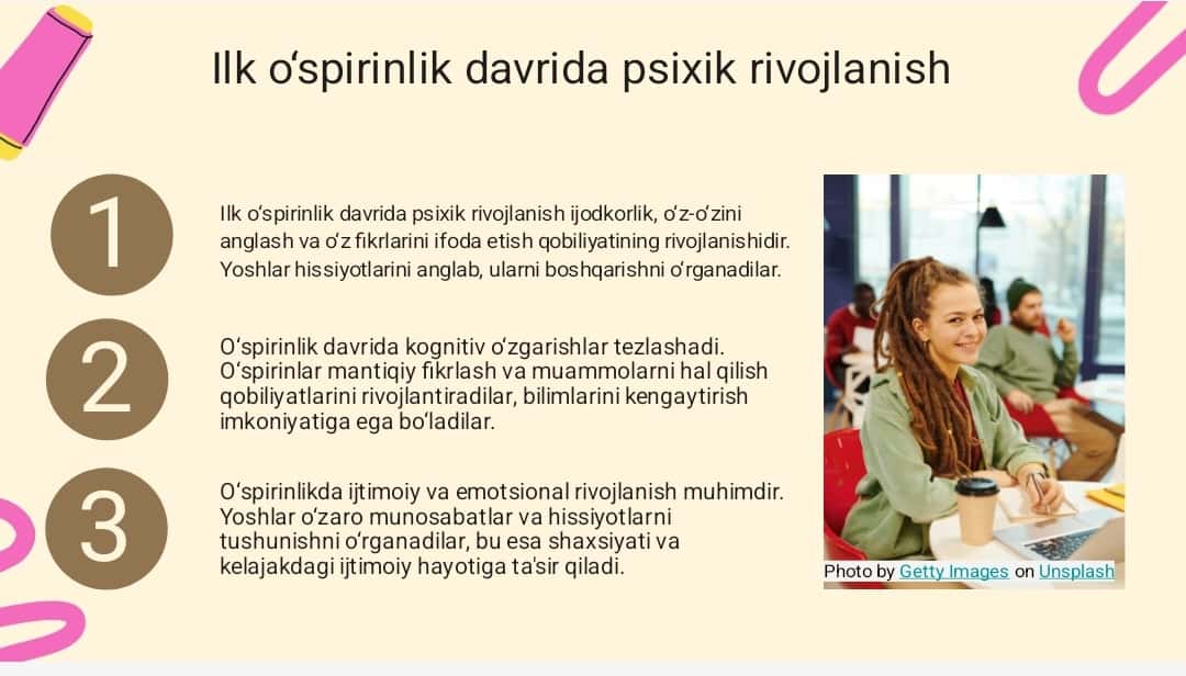 Ilk o'spirinlik va yoshlik davrida psixik rivojlanish xususiyatl