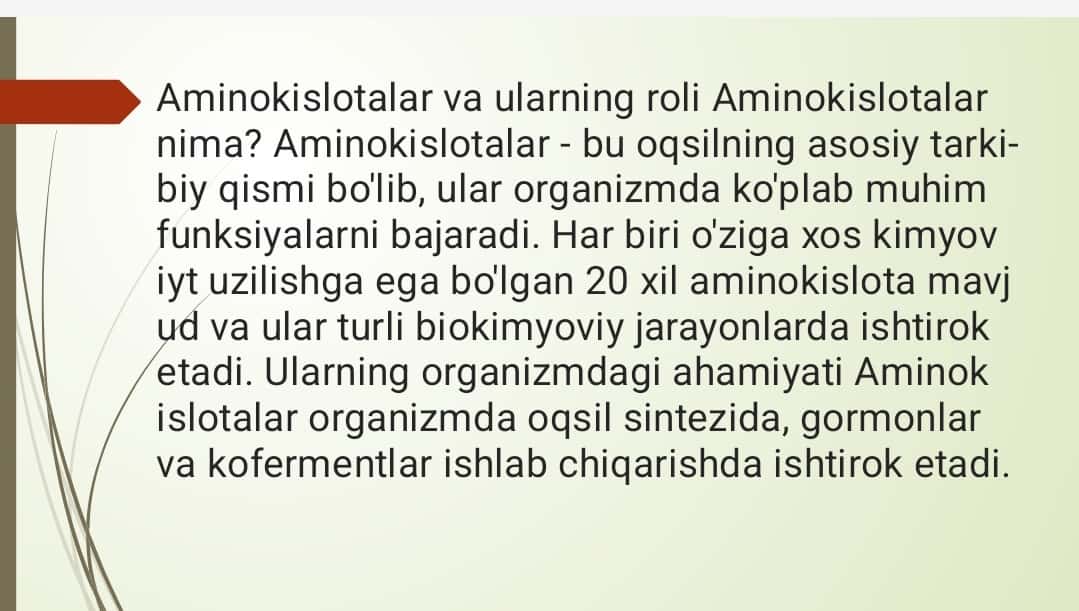 a-aminokislotalar – kofermentlar, gormonlar va vitaminlarning tarkibiy qismi sifatida
