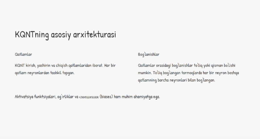Ko'p qatlamli neyron to'rlarining turli sxemalari