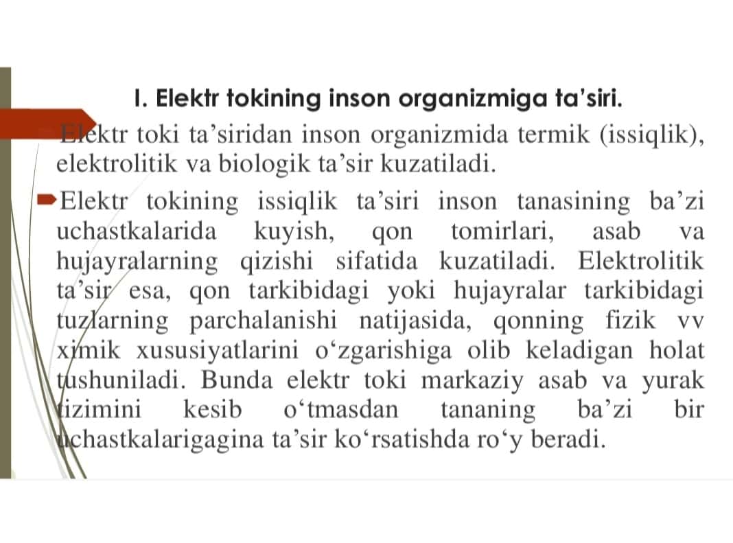 Elektr tokining inson organizmiga taʼsiri