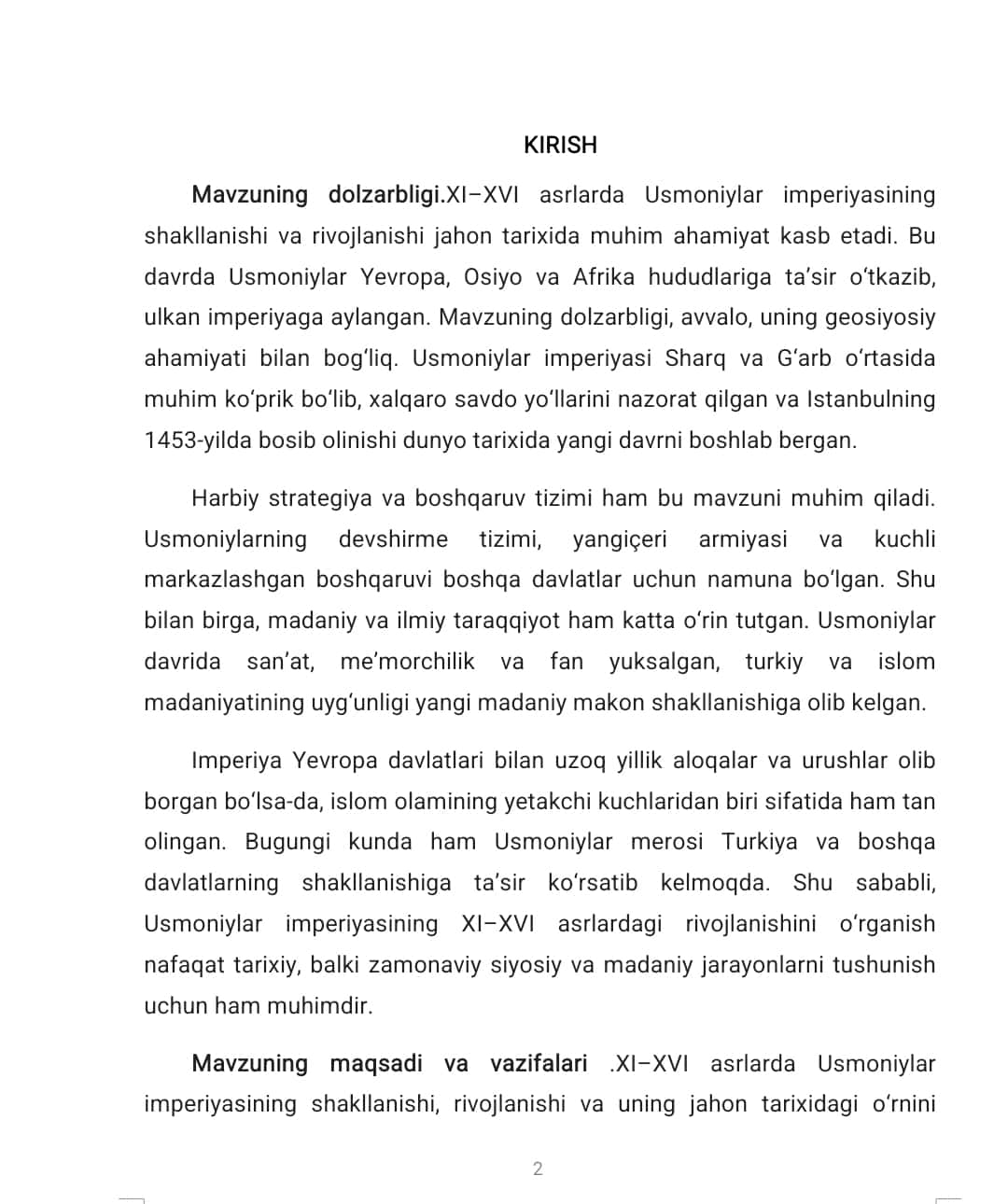 Mavzu: XI-XVI asrlarda Turkiya(Usmoniylar imperiyasi ).