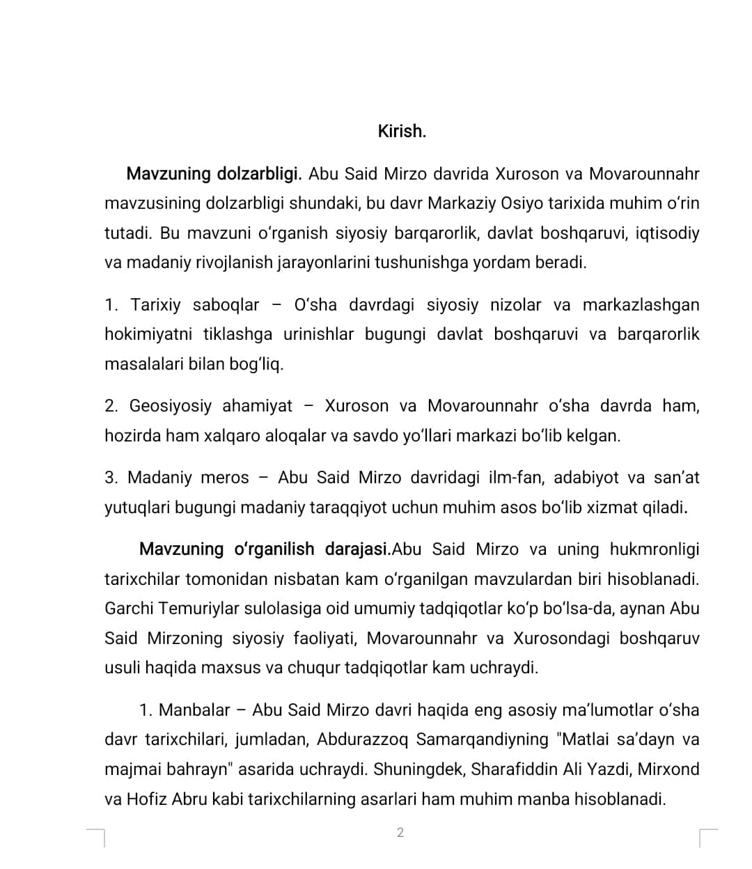Abu Said Mirzo davrida Xuroson va Movarounnahr.