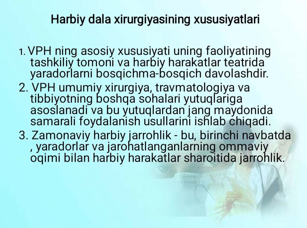 Zamonaviy o'q dorilarning halokatli ta'sirining xususiyatlari. O'q otish jarohati patogenezi.