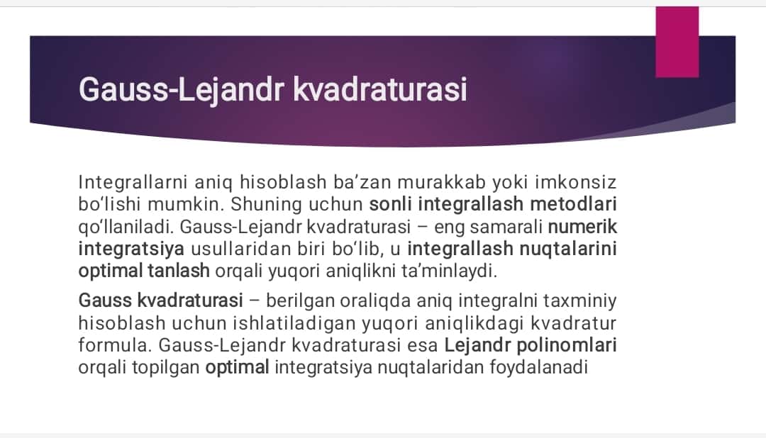Gauss Lejandr Kvadratur formulasi