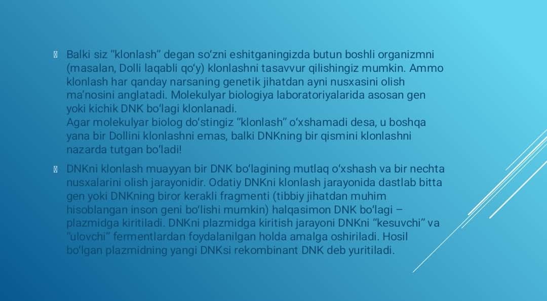 Klonlar. Klonlashtirish va uning klinik ahamiyati