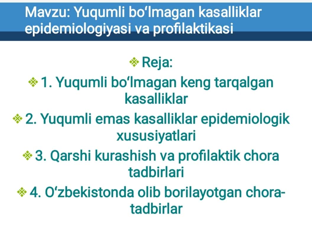 Yuqumli boʻlmagan kasalliklar epidemiologiyasi va profilaktikasi
