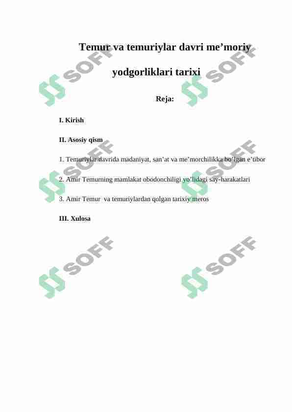 Temur va temuriylar davri me’moriy yodgorliklari tarixi