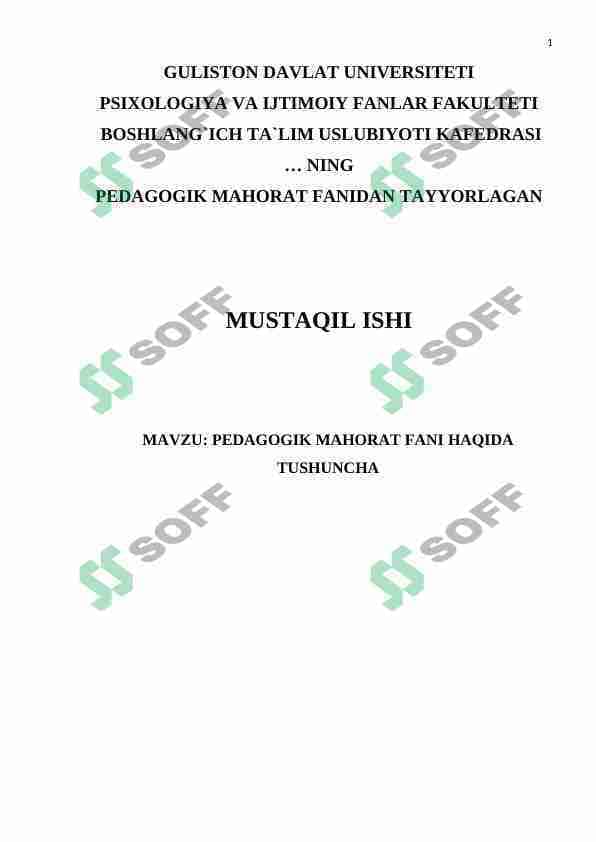 PEDAGOGIK MAHORAT FANI HAQIDA TUSHUNCHA