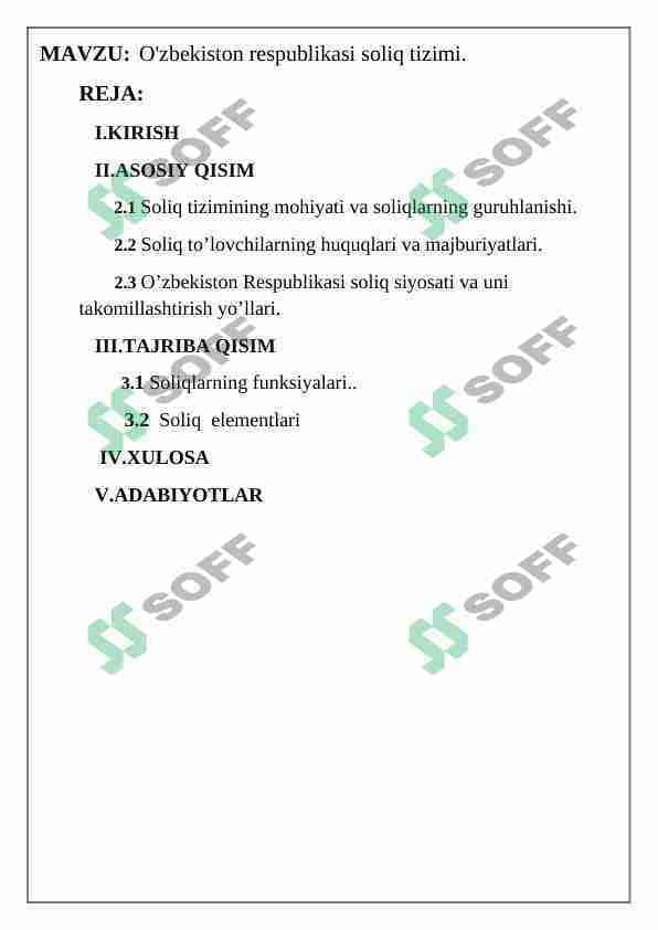 O'zbekiston respublikasi soliq tizimi