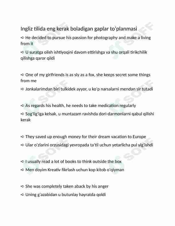 Ingliz tilida eng kerak bòladigan gaplar