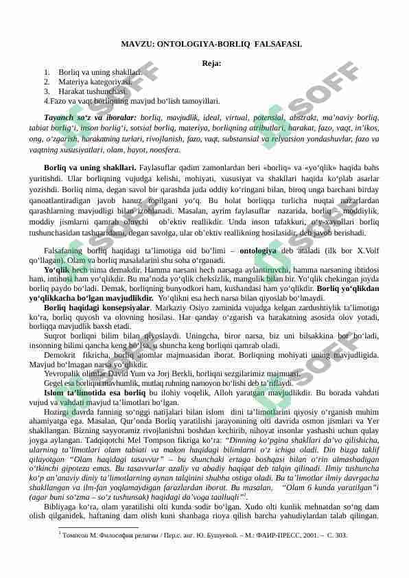 ONTOLOGIYA-BORLIQ FALSAFASI
