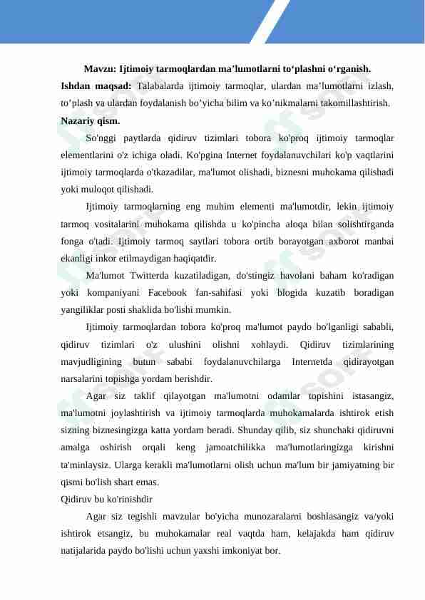 Ijtimoiy tarmoqlardan ma’lumotlarni to‘plashni o‘rganish