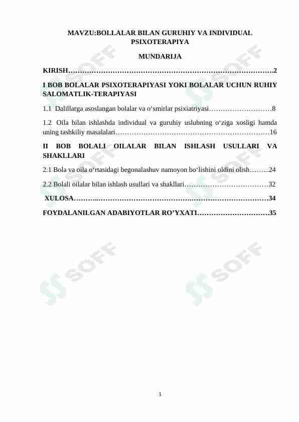 BOLLALAR BILAN GURUHIY VA INDIVIDUAL PSIXOTERAPIYA