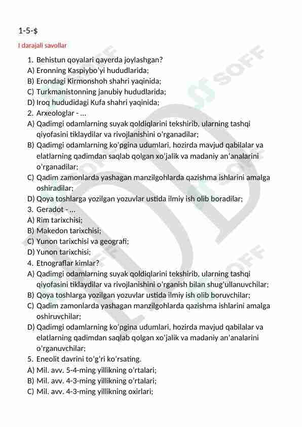 Tarix 6-sinf test
