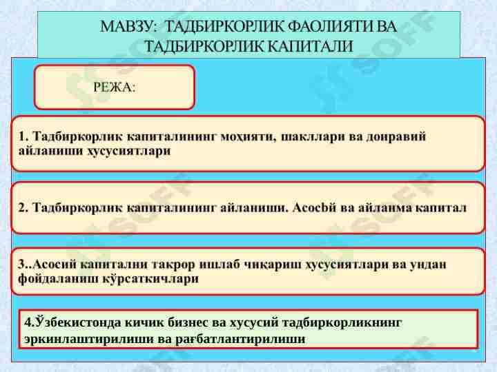 ТАДБИРКОРЛИК ФАОЛИЯТИ ВА ТАДБИРКОРЛИК КАПИТАЛИ