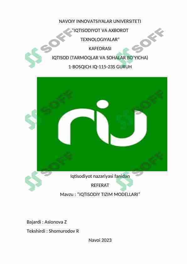 Iqtisodiy tizim modellari