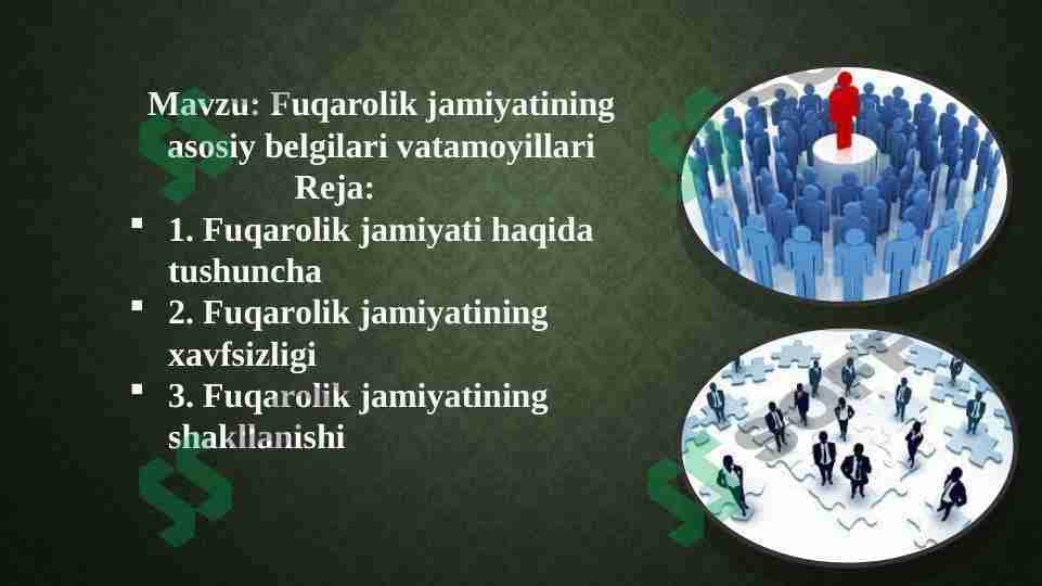 Fuqarolik jamiyatining asosiy belgilari va tamoyillari