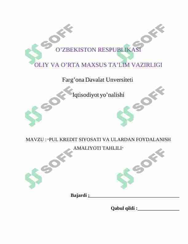 pul kredit siyosati va ulardan foydalanish amaliyoti tahlili