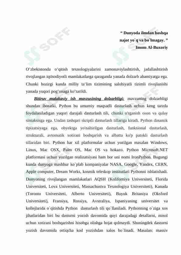 PYTHON dasturlash tili qolanmasi